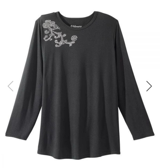 Silverts Black Embellished Long Sleeve Womens Top Assisted Dressing Small NWT - Picture 1 of 16